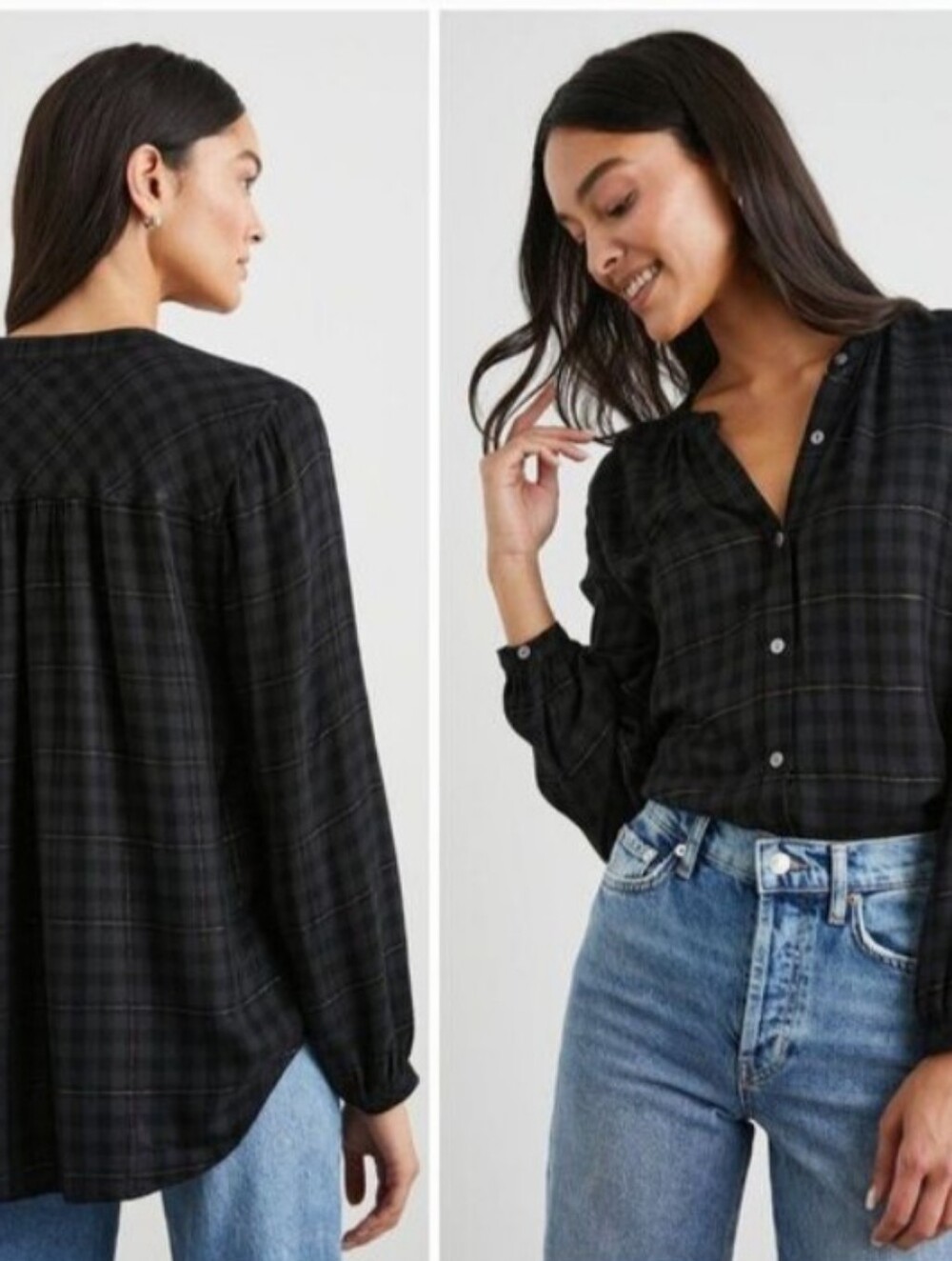 RAILS 'Eloise' Onyx Plaid Metallic Thread Blouse | S